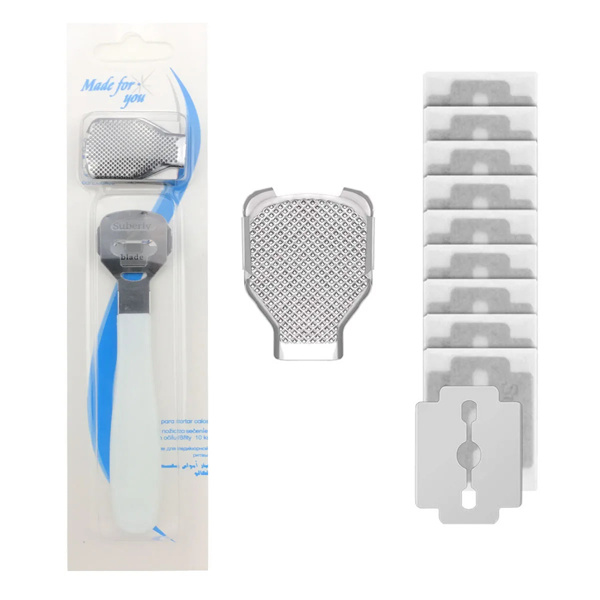 Foot Callus Shaver Heel Hard Skin Remover Hand Feet Pedicure Razor Tool Shavers Stainless Steel Handle 10 Blades Foot Care Tools