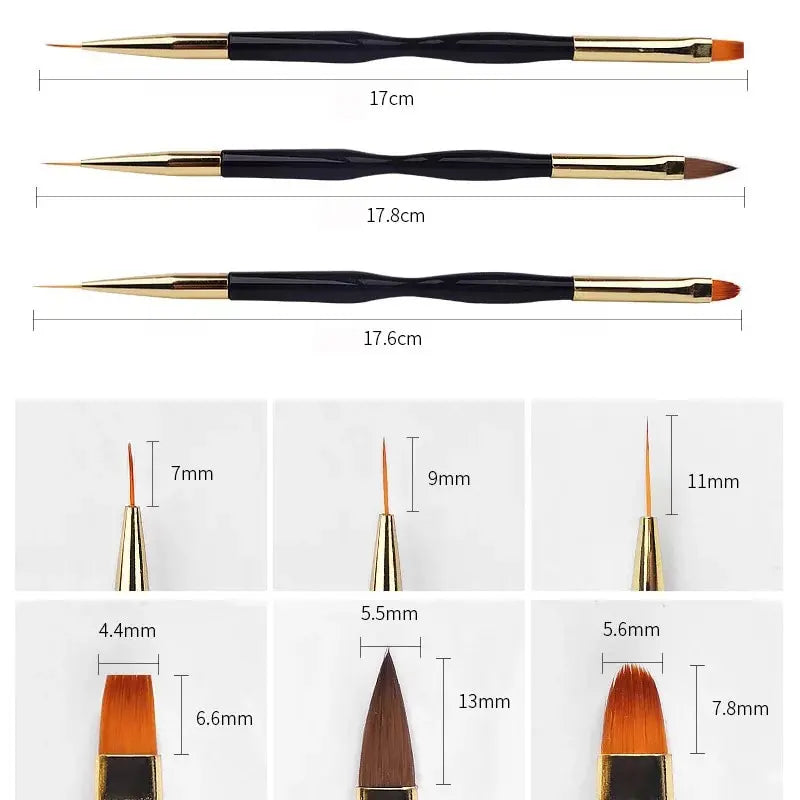 3 Pcs Manicure Brushes Dual Use Gel Gradient Brush Pinceles Ultra Thin Line Drawing Pen Dual End Nail Art Design Painting Tools