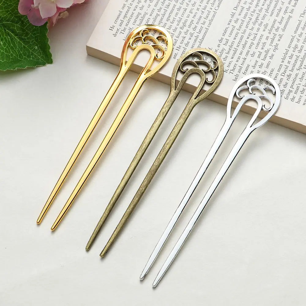 Fashion Alloy Hair Care Styling Tools Metal Hair Stick Hairpin Double wavy flower U-shaped hairpin