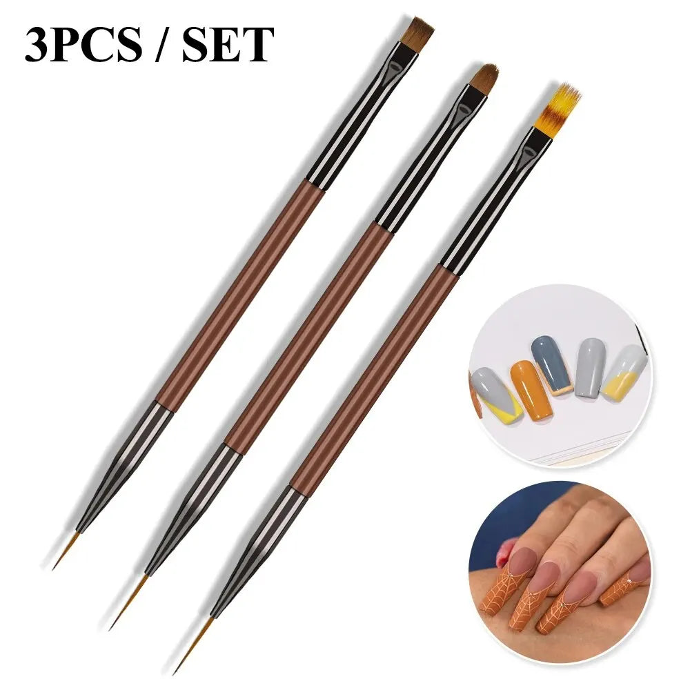3 Pcs Manicure Brushes Dual Use Gel Gradient Brush Pinceles Ultra Thin Line Drawing Pen Dual End Nail Art Design Painting Tools