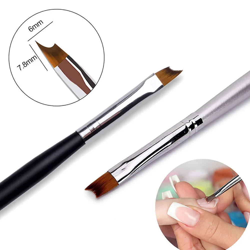 French Manicure Brush Black Oblique French Tips Smile Nail Brushes Handle Nail Polish Brushes Acrylic Nail Draw Painting Pen