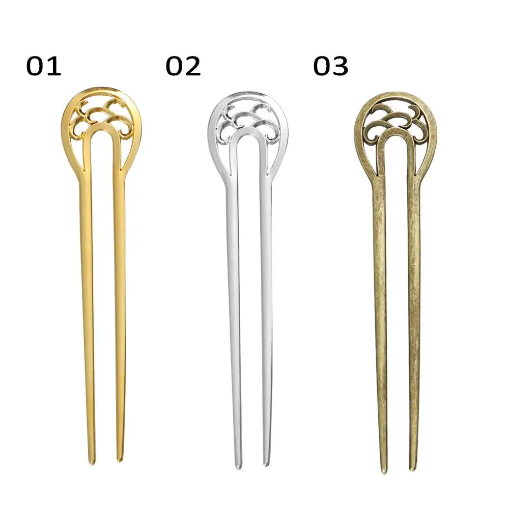 Fashion Alloy Hair Care Styling Tools Metal Hair Stick Hairpin  Double wavy flower U-shaped hairpin