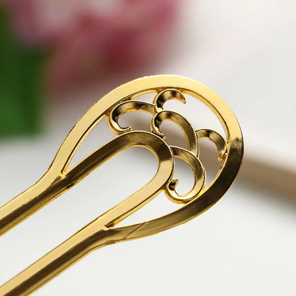 Fashion Alloy Hair Care Styling Tools Metal Hair Stick Hairpin  Double wavy flower U-shaped hairpin