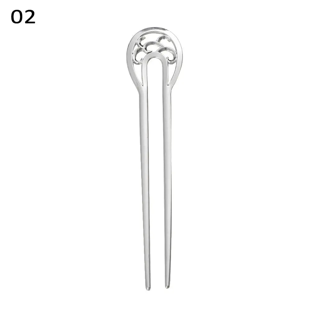 Fashion Alloy Hair Care Styling Tools Metal Hair Stick Hairpin  Double wavy flower U-shaped hairpin