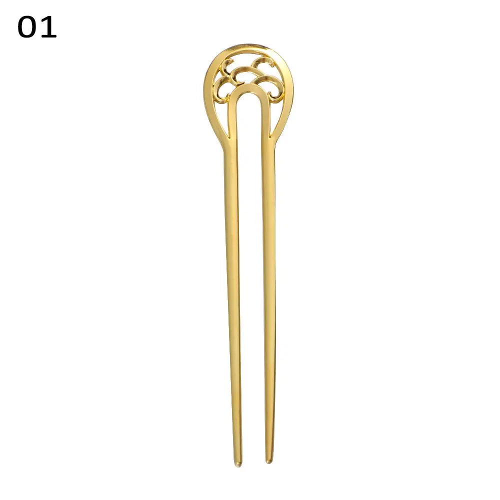 Fashion Alloy Hair Care Styling Tools Metal Hair Stick Hairpin  Double wavy flower U-shaped hairpin
