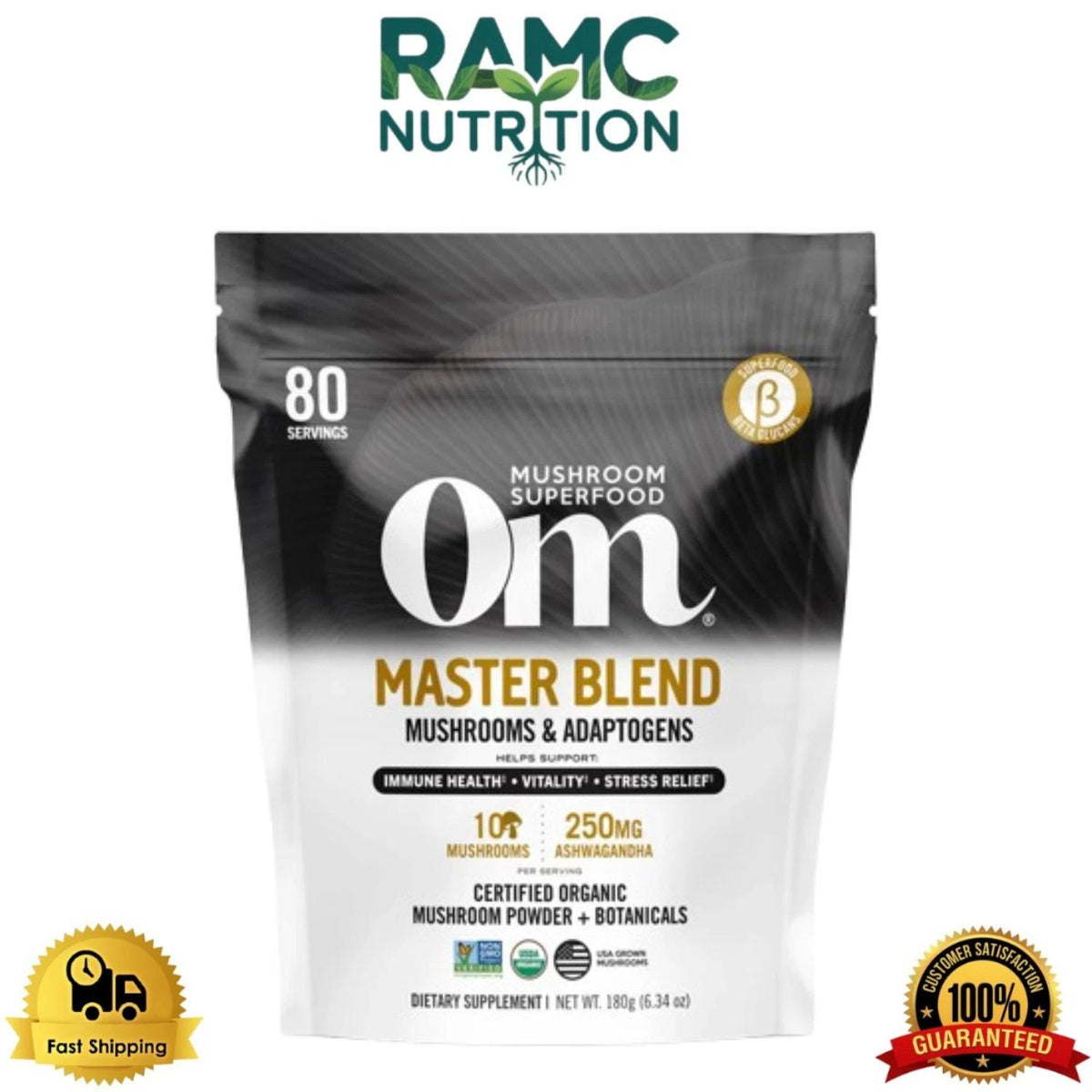 Om Mushroom Superfood Master Blend - Certified Organic Mushroom 6.34oz 180g