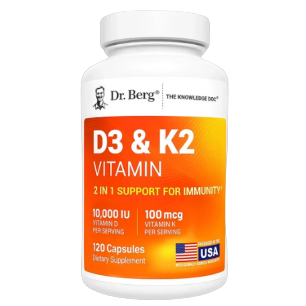 Dr. Berg Vitamin D3 K2 w/ MCT Oil 10,000 IU D3 100mcg K2 120 Capsules Supplement