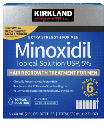 Kirkland Minoxidil 5% Hair Regrowth Solution Extra Strength Men 6 Month Supply