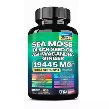 60 capSea Moss, Black Seed Oil, Ashwagandha, Turmeric, Ginger (16 in 1 Multivitamin)