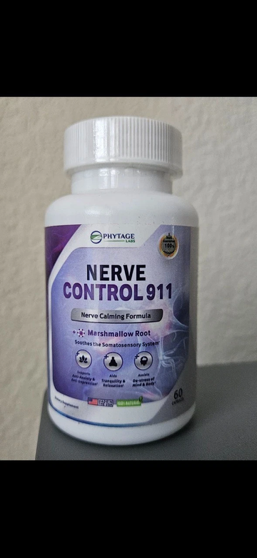 Phytage Labs Nerve Control 911 - Plant Based Nerve Health Supplement 60 Capsules plastic bottle