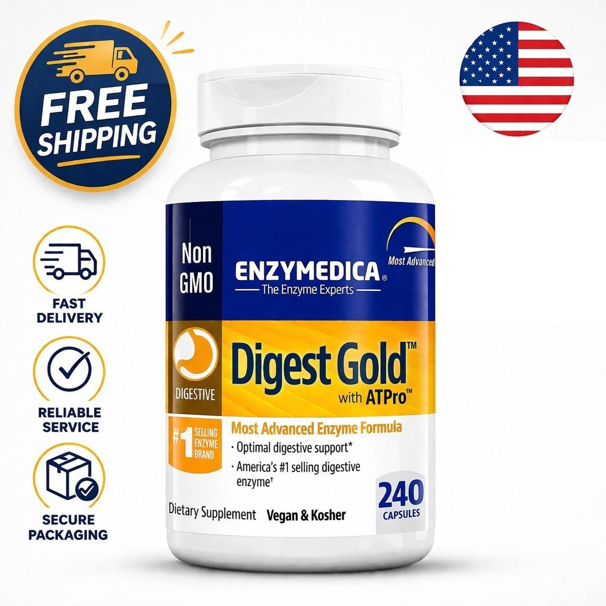 Enzymedica Digest Gold+ATPro , Most Advanced Support 240 Capsules