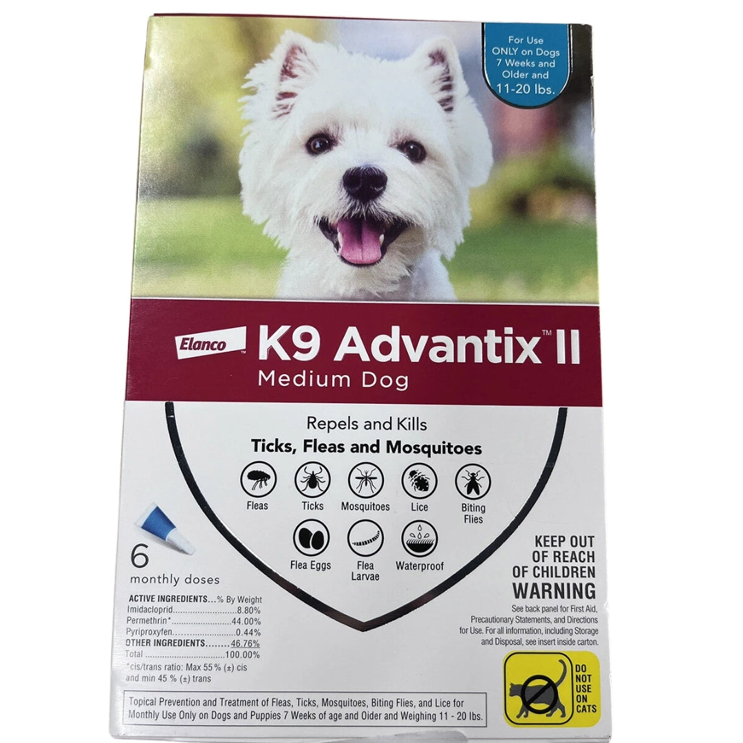 K9 Advantix II Flea and Tick Treatment for Medium Dogs 11-20lbs ,6 Doses