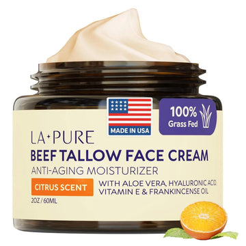 LA Pure Beef Tallow Face Cream 4oz, Grass-Fed with Aloe Vera & Hyaluronic Acid 2oz 60ml