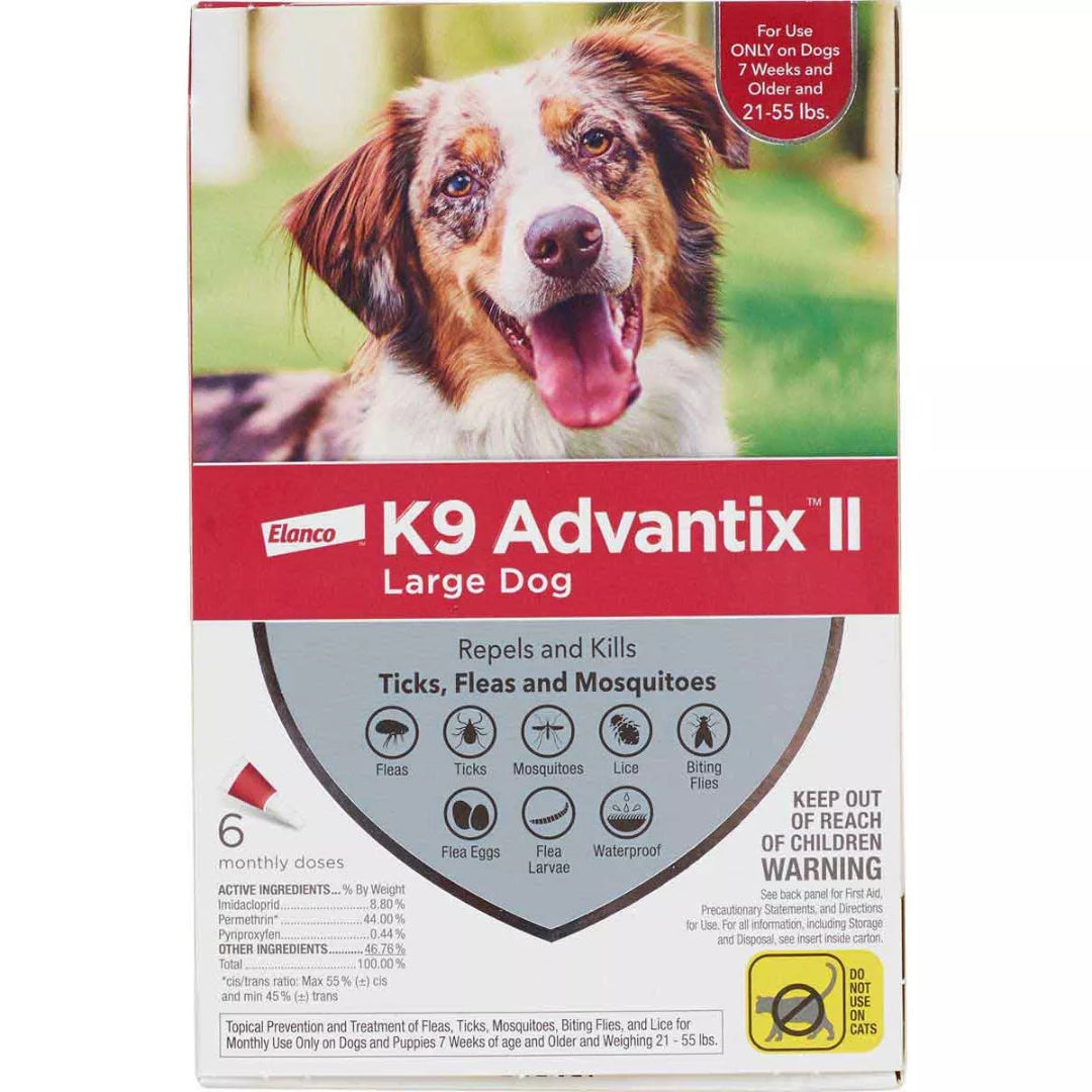 Advantix II Monthly Flea & Tick Prevention for Large Dogs (21–55 lbs), 6 Doses