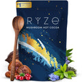 RYZE SUPERFOODS Mushroom Hot Cocoa Melatonin Sleep Supplement, Keto Cocoa Powder 20 Servings with spoon