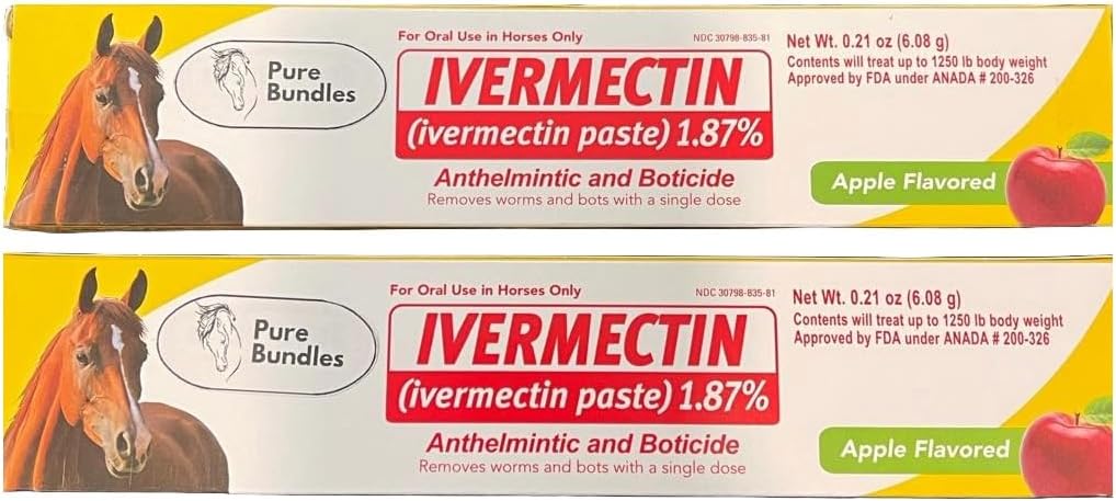 2 TUBES Ivermectin Paste Dewormer - 6.08g dose @ 1.87%-Apple flavored