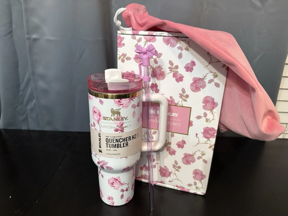 🌹 x LoveShackFancy 40oz Ribbon Rosa Flowstate H2.0 Tumbler White & Pink