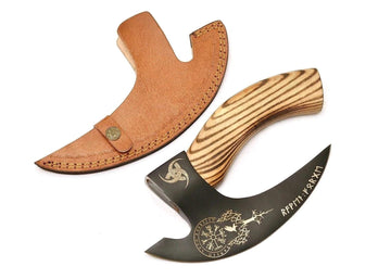 Handmade Carbon Steel Blade Viking Pizza Cutter Axe With Leather Sheath