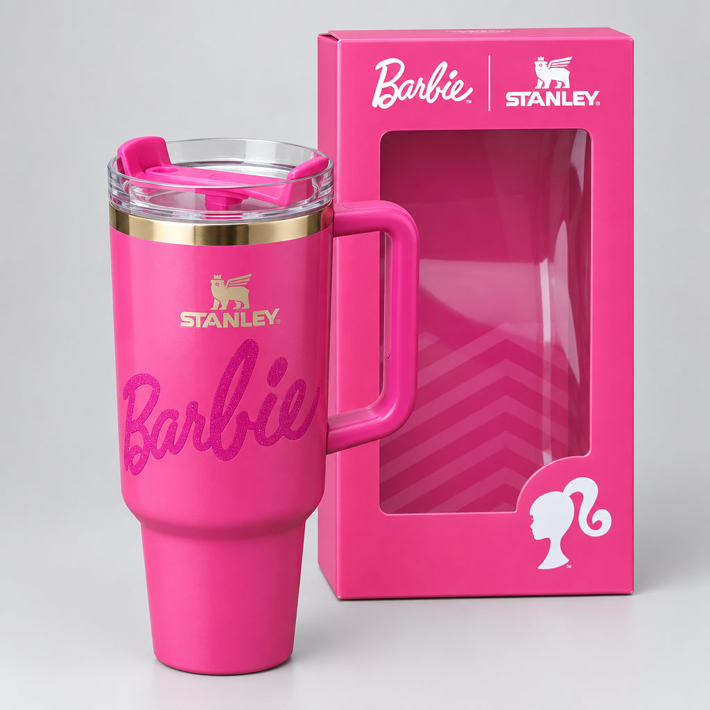 x Barbie Quencher Tumbler Pink Sparkle 40 oz With Lid & Straw - NEW