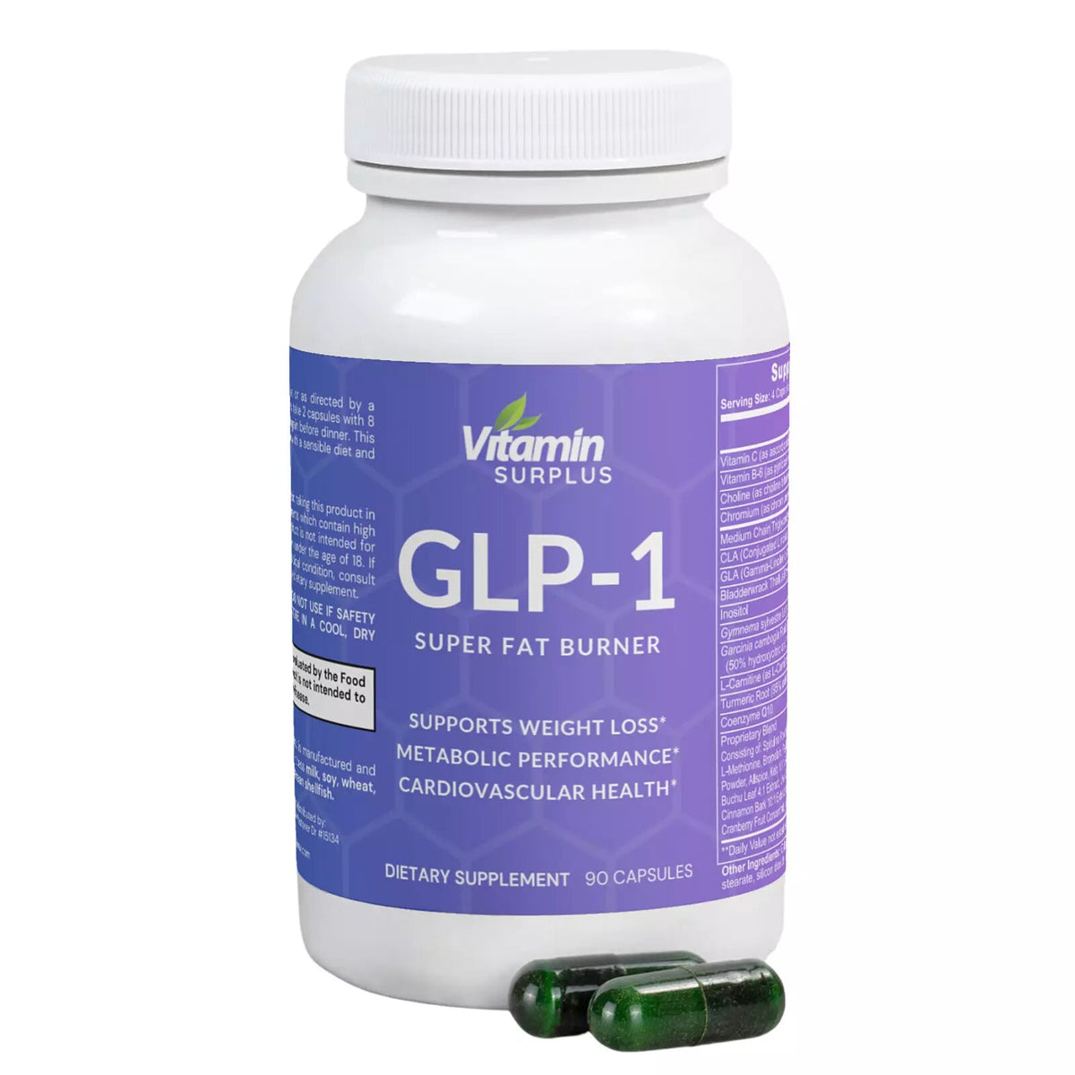 GLP-1 Weight Loss Fat Burner - 90 Capsules - Choline, Chromium, MCT, L-Carnitine
